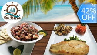 [Image: ¡Menú del Mar para 2! Ceviche de Camarón, Filete de Pescado y Más.m]