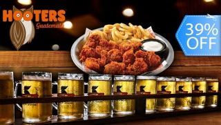 [Image: ¡Combo hasta para 5! 1 Metro de Chela (10 Tarros de Cerveza) + Orden de 10 Alitas + Curly Fries y Más.m]