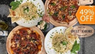 [Image: Banquete Italiano para 4: 2 Pizzas (Margarita o Diavola) + 2 Pastas + 4 Té Heladosm]