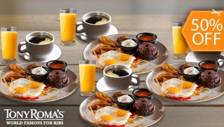 [Image: Delicia Matutina para 4 en Tony Roma’s: 4 Desayunos Típicos + 4 Naranjadas + 4 Cafésm]