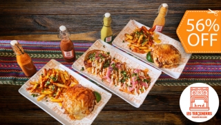 [Image: 2 Tortas Burgers con Costra de Queso y Carne a Elección + 2 Papas Fritas + 3 Huarachitosm]