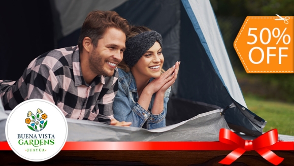 [Image: ¡Paga $30 en Vez de $60 por Camping al Aire Libre para 2 que Incluye: 2 Entradas al Ecoparque + 1 Tienda de Campaña + 2 Colchonetas + 2 Desayunos + 2 Cenas + Fogata + Guía de Senderismo y Tour Básico de Café + Piscina y Más! ¡Solo 153 Disponibles!m]