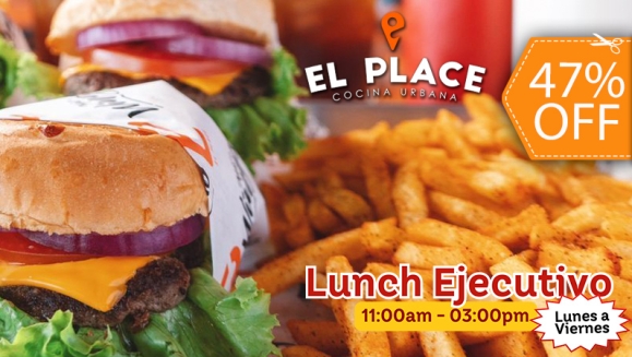 [Image: ¡Paga $11 en Lugar de $20.90 por 2 Lunch Ejecutivos: 2 Hamburguesas de Res o de Pollo +  Papas Fritas + 2 Tés Helados con Refill!m]