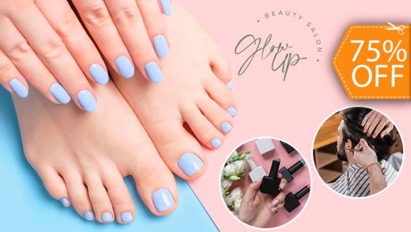 [Image: ¡Paga $10 en Lugar de $40 por Manicure Spa + Pedicure Spa + Servicio a Elección entre Esmaltado Semi-Permanente OPI o Corte de Cabello para Caballero!m]