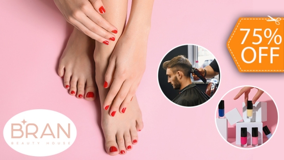 [Image: ¡Paga $10 en Lugar de $40 por Manicure Spa + Pedicure Spa + Servicio a Elección entre Esmaltado Semi-Permanente OPI o Corte de Cabello para Caballero!m]