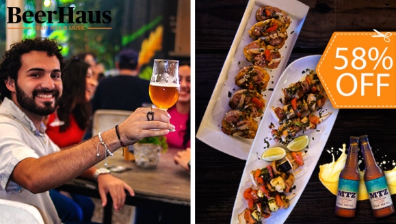 [Image: ¡Paga $15 en Lugar de $35.75 por  6 Pinchos Mixtos + 1 Orden de Tapas del Chef + 4 Cervezas a Elección en Beerhaus!m]