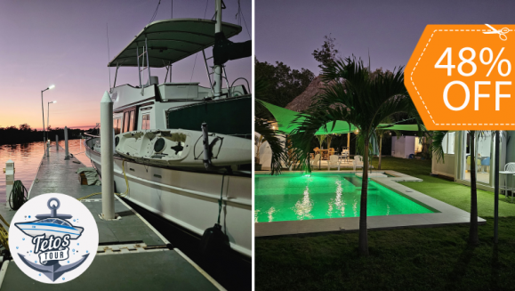 [Image: ¡Playa, Lancha y Relax! ¡Paga $390 en Lugar de $749 por Escapada Náutica Premium Hasta Para 9 Personas que Incluye: Estadía de 1 Noche en Isola Beach House, Costa del Sol + Paseo en Lancha Deportiva al Atardecer por el Estero Jaltepeque!m]