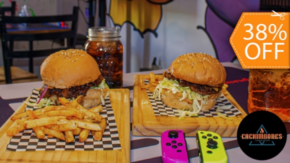[Image: ¡Aquí la Diversión Se Sirve Junto Con Tu Comida! ¡Paga $13 en Lugar de $20.90 por 2 Hamburguesas de Carne "Mario" + 2 Papas + 2 Sodas + 1 Hora de Juego de Nintendo Switch, PS5 y XBOX!m]