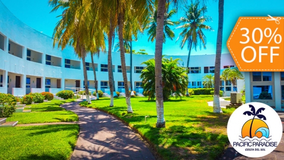 [Image: ¡Un Paraíso Tropical Te Espera! ¡Paga $72 en Lugar de $103 por Estadía Para 2 Adultos en Pacific Paradise, Costa del Sol + 2 Desayunos + Hospedaje Gratis Para 2 Niños de 0 a 7 Años!m]