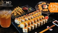 [Image: ¡Delicioso Festín Japonés en Soho! ¡Paga $25.99 en Lugar de $48.99 Por 40 Piezas de Sushi + Gyozas Saladas + Bananas Tempuras + Jarra de Té Helado!m]