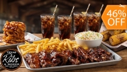 [Image: ¡Banquete Familiar en Ribs &amp; Bones! ¡Paga $42.95 en Lugar de $79.73 Por 4 Libras de Riblets + Acompañamientos: Ensalada de Col, Papas Fritas, Maíz Dulce y Aros de Cebolla + 4 Sodas o Tés de Limón!m]